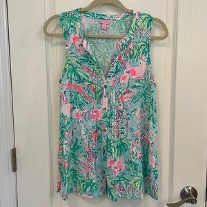 Lilly Pulitzer Sarasota Sleeveless Tunic Top, Seasalt Blue on Paradise, Small